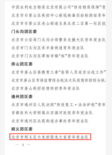 龙之家荣获 “北京市青年突击队”声誉称呼